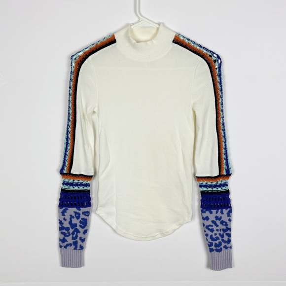 Free People Switch It Up Cuff Thermal Top Size Small Mock Neck Boho - Picture 10 of 10